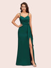 Sexy Spaghetti Straps V-neck Long Mermaid Satin Bridesmaid Dresses With Slit