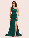 Sexy Side Slit Mermaid One Shoulder Long Soft Satin Evening Prom Dresses Online