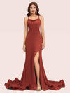 Sexy Backless Criss Cross Side Slit Stretchy Jersey Long Mermaid Bridesmaid Dresses