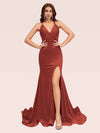 Sexy V-neck Side Slit Stretchy Jersey Long Mermaid Evening Prom Dresses Online