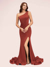 Sexy Side Slit One Shoulder Stretch Jersey Long Graduation Prom Dresses Online