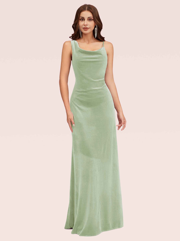 Sexy Cowl Neck Velvet Spaghetti Straps Long Evening Prom Dresses Online