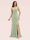Elegant Side Slit Mermaid Off Shoulder Long Stretch Velvet Formal Prom Dresses Online