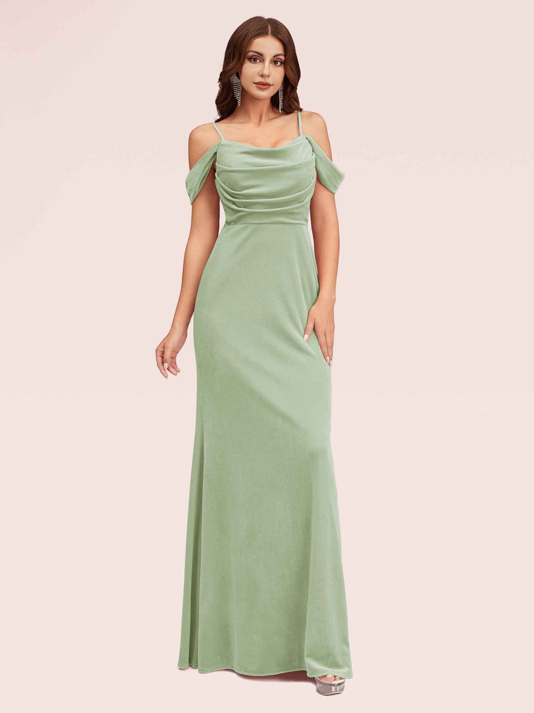 Elegant Cold Shoulder Long Mermaid Velvet Bridesmaid Dresses Online