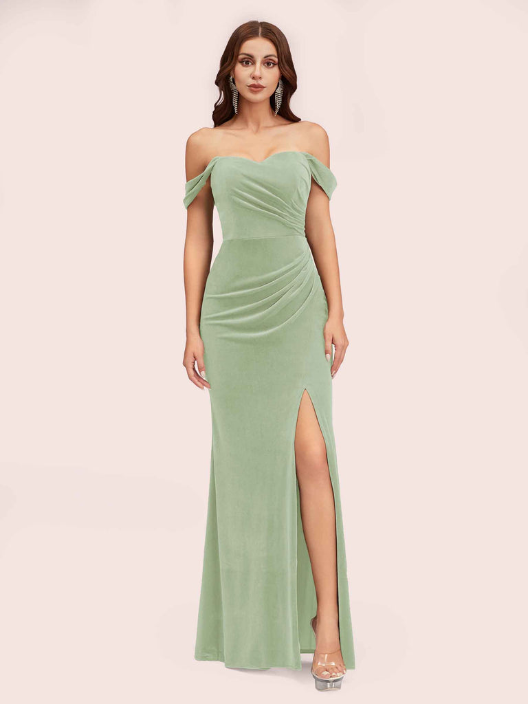 Sexy Velvet Off Shoulder Side Slit Mermaid Long Bridesmaid Dresses Online