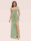 Sexy V Neck Long Velvet Bridesmaid Dresses Online With Slit
