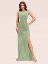 Sexy Open Back Velvet Scoop Long Mermaid Bridesmaid Dresses With Slit