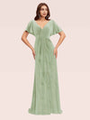 Elegant Velvet Bat Sleeves V-neck Long Bridesmaid Dresses Online