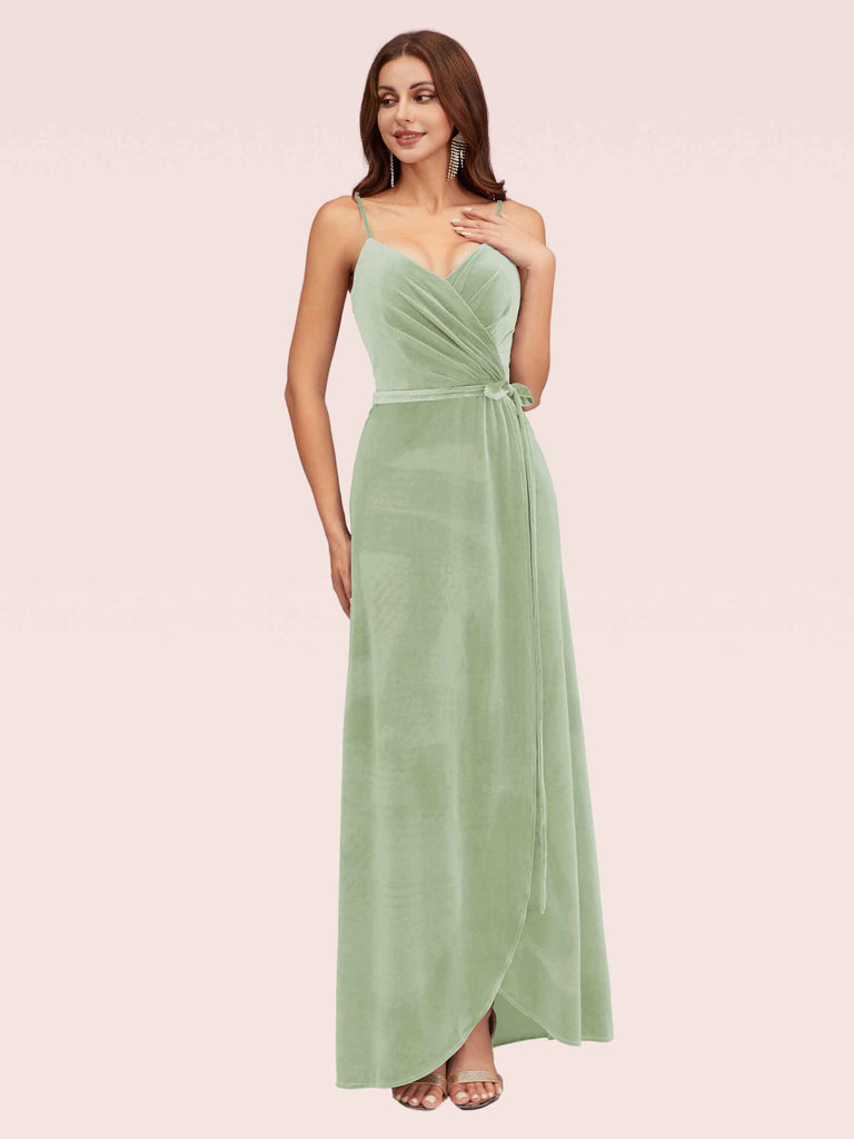 Elegant Velvet Spaghetti Straps V-neck Modern Long Bridesmaid Dresses Elegant Velvet Spaghetti Straps V-neck Modern Long Bridesmaid Dresses
