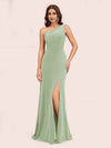 Modern Velvet One Shoulder Side Slit Sheath Long Bridesmaid Dresses Online