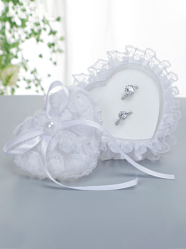 White Heart Shaped Mini Ring Box Wedding Ring Pillow For Bride and Groom, JZH-5935