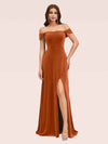 Sexy Mermaid Off Shoulder Long Side Slit Velvet Evening Prom Dresses Online