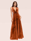 Sexy Deep V Neck Velvet V-Neck Criss Cross Long Bridesmaid Dresses Online