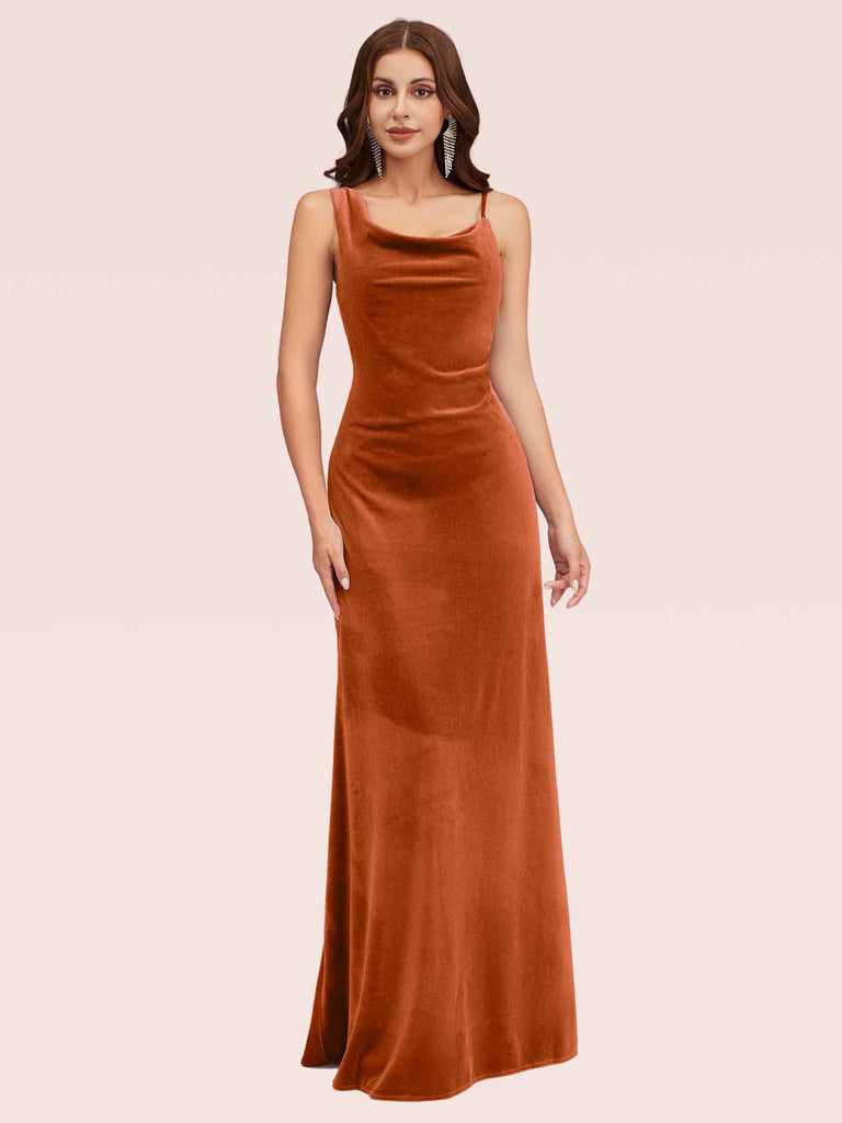 Sexy Cowl Neck Velvet Spaghetti Straps Long Bridesmaid Dresses Online For Sale