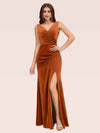 Elegant V-Neck Side Slit Long Velvet Formal Prom Dresses With Slit Online