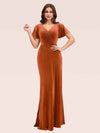 Sexy Short Sleeves Open Back Long Stretch Velvet Bridesmaid Dresses Online