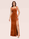 Elegant Velvet Square Neck Sleeveless Long Mermaid Bridesmaid Dresses With Slit