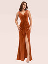 Elegant Mermaid V-Neck Long Side Slit Off Shoulder Velvet Bridesmaid Dresses