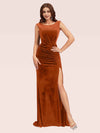 Sexy Open Back Velvet Scoop Long Mermaid Formal Prom Dresses With Slit