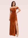 Elegant Stretch Velvet Off Shoulder Side Slit Long Formal Prom Dresses Online