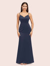 Sexy Mermaid Spaghetti Straps Long Soft Satin Bridesmaid Dresses Online