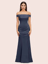 Sexy Off Shoulder Sleeveless Mermaid Long Soft Satin Party Prom Dresses