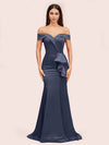 Elegant Soft Satin Mermaid Off Shoulder Unique Long Bridesmaid Dresses Online