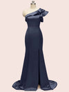 Sexy Side Slit One Shoulder Mermaid Long Soft Satin Graduation Prom Dresses Online