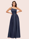 Sexy One Shoulder A-Line Long Soft Satin Bridesmaid Dresses With Pleats