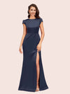 Sexy Open Back Mermaid Short Sleeves Long Silky Satin Formal Prom Dresses Online