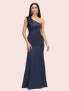 Elegant One Shoulder Mermaid Long Silky Satin Evening Prom Dresses Online