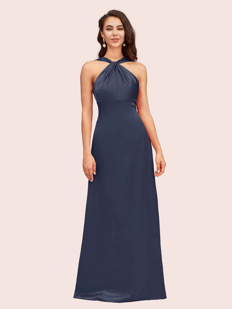 Elegant A-line Halter Sleeveless Floor Length Long Soft Satin Bridesmaid Dresses Elegant A-line Halter Sleeveless Floor Length Long Soft Satin Bridesmaid Dresses