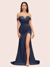 Sexy Side Slit Off Shoulder Long Soft Satin Mermaid Bridesmaid Dresses