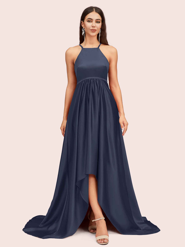 high low halter bridesmaid dress High Low Halter Neck Stain Wholesale Bridesmaid Dresses