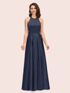 Elegant Halter A-line Long Satin Bridesmaid Dresses Online With Bow