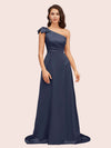 Elegant One Shoulder Long Soft Satin Formal Maxi Prom Dresses Online
