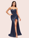 Simple Mermaid Sweetheart Side Slit Soft Satin Party Prom Dresses 2023
