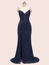 Sexy Mermaid Spaghetti Strap Long Side Slit Soft Satin Formal Prom Dresses Online