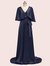Bat Sleeves Elegant Long Silky Satin Graduation Prom Dresses Online