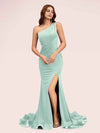 Sexy Side Slit One Shoulder Stretch Jersey Long Graduation Prom Dresses Online