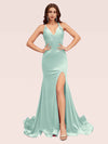 Sexy V-neck Side Slit Stretchy Jersey Long Mermaid Evening Prom Dresses Online