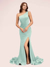 Sexy Side Slit One Shoulder Stretch Jersey Long Mermaid Bridesmaid Dresses
