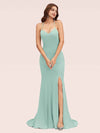 Sexy Halter Criss Cross Back Stretchy Jersey Long Mermaid Bridesmaid Dresses With Slit