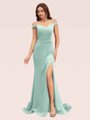 Sexy Off Shoulder Side Slit Stretchy Jersey Long Mermaid Evening Prom Dresses Online