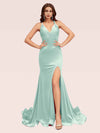 Sexy V-neck Side Slit Stretchy Jersey Long Mermaid Bridesmaid Dresses Online