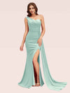 Sexy Side Slit One Shoulder Jersey Long Mermaid Bridesmaid Dresses For Sale