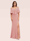 Sexy Cold Shoulder Velvet Mermaid Long Bridesmaid Dresses With Slit