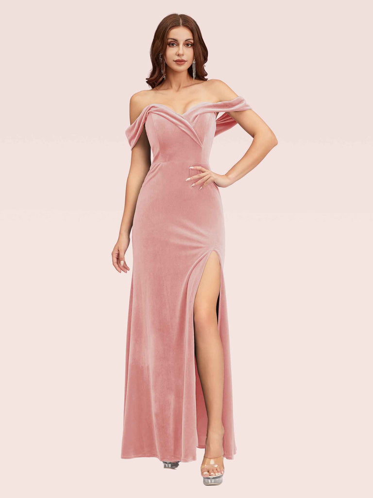pink velvet bridesmaid dress Dusty Rose Velvet Bridesmaid Dress Mermaid Maxi Flutter Sleeve V-Neck