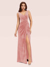 Sexy V Neck Long Velvet Graduation Prom Dresses Online With Slit