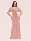 Elegant Velvet Bat Sleeves V-neck Long Bridesmaid Dresses Online